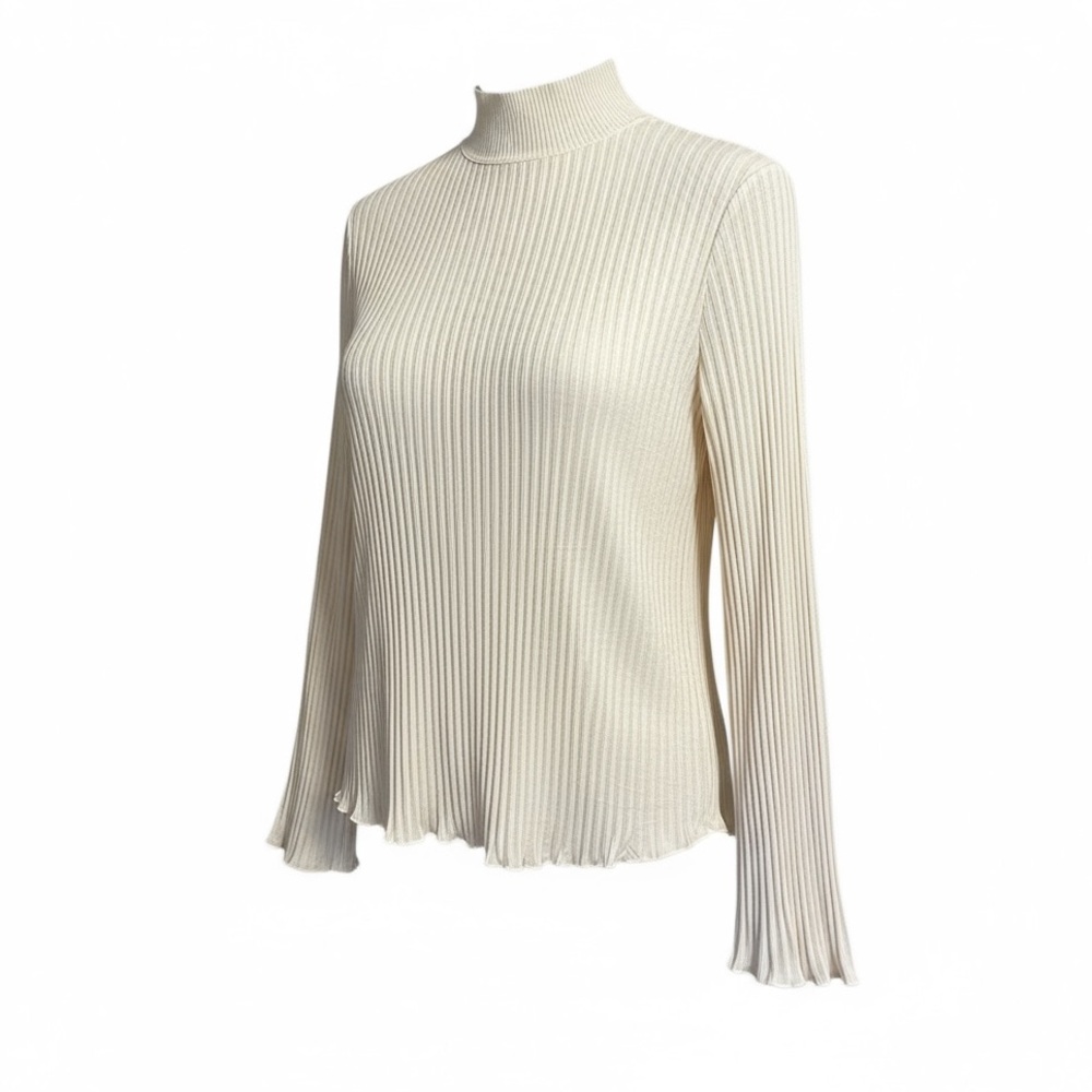 Vince Cream Crushed Satin Mock Neck Long Sleeve Blouse Size Small - Picture 3 of 11